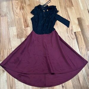Elegant Black and Burgundy Lace Dress